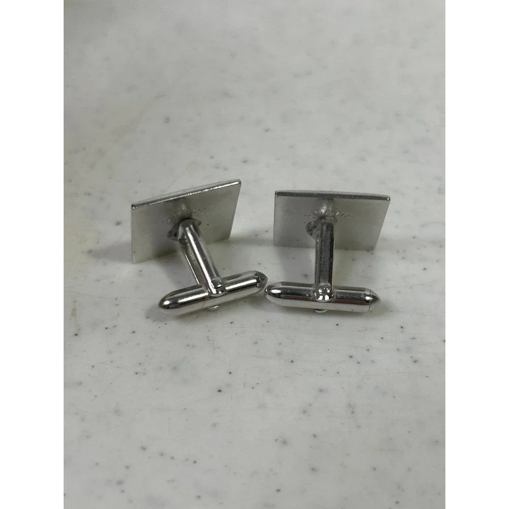 Vintage Swank Silver Tone Square Cufflinks Raised Emblem Mid Century Modern‎